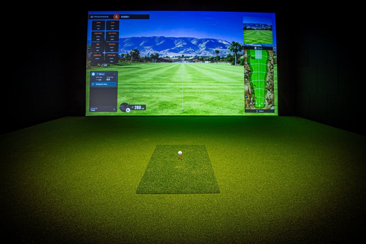 Ceiling-Mounted TrackMan iO Golf Simulator Bay at True Precision Golf Pickering